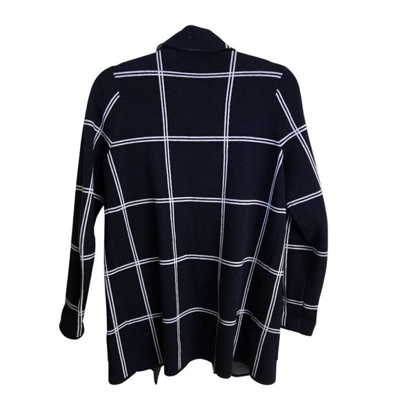 Loft Navy Windowpane Relaxed Sweater Blazer Open Front Pockets Sustainable S - Picture 3 of 7